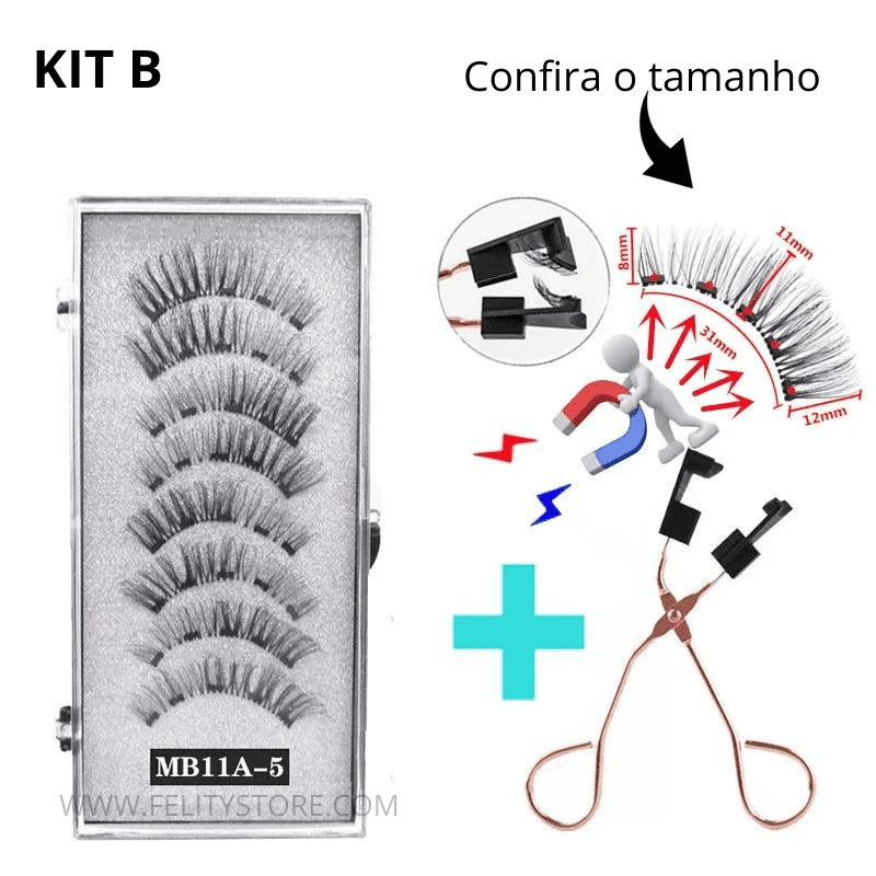 Kit Exclusivo: Aplicador + 2 Pares de Cílios Magnéticos Reutilizáveis 3D com 4 Ímãs para Sustentação Perfeita!